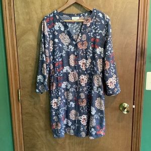 Loft Blue Floral Tunic Dress - M